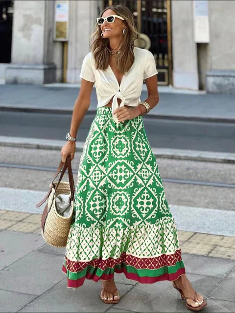 MAYA – Retro Boho Lange Sommerrock aus Leichtem Stoff
