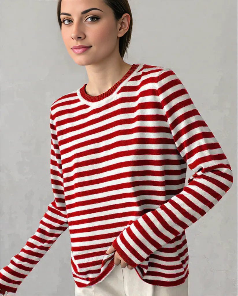 Variant image for Damen Langarm-Top Gestreift Entspanntes Design Atmungsaktiver Stoff S M L-10