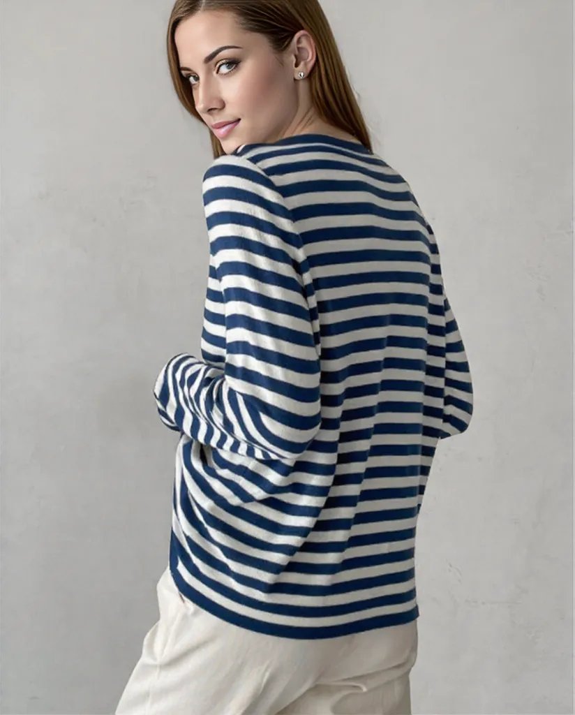 Damen Langarm-Top Gestreift Entspanntes Design Atmungsaktiver Stoff S M L-3