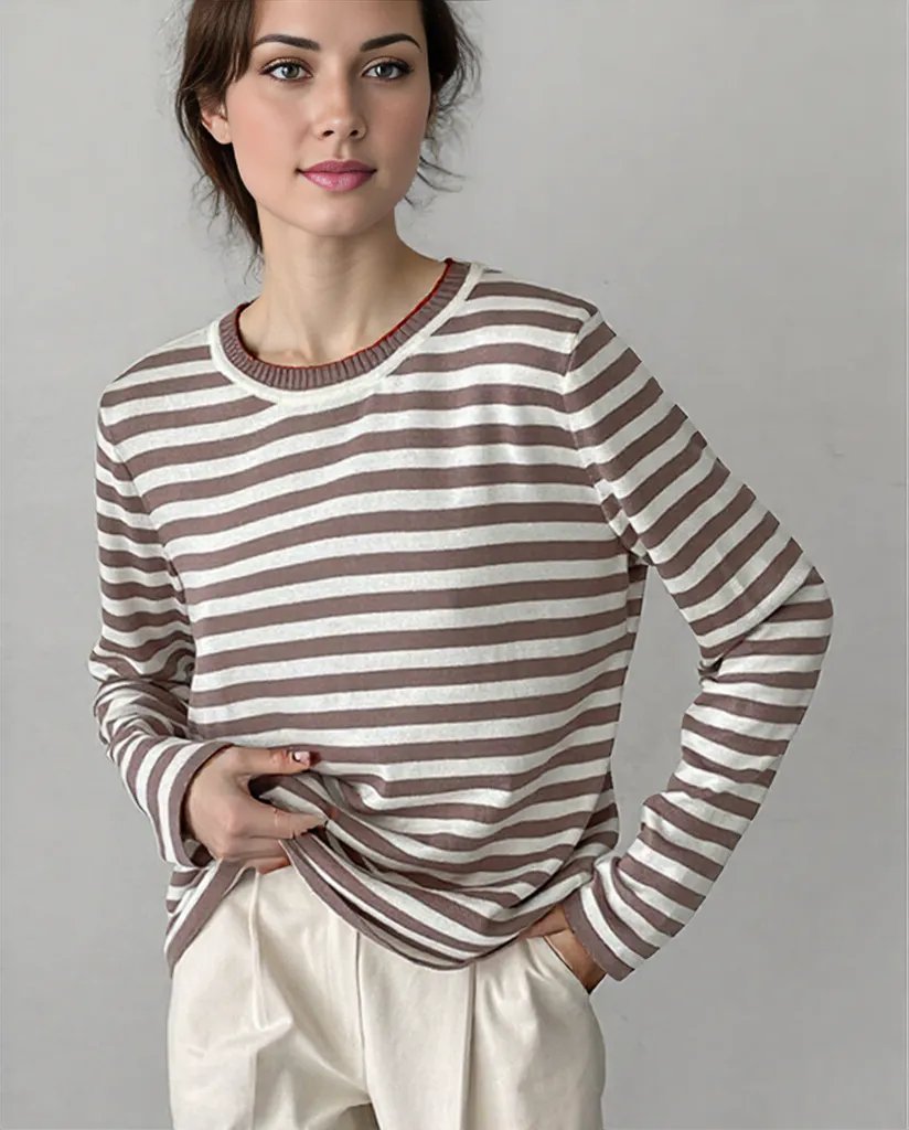 Variant image for Damen Langarm-Top Gestreift Entspanntes Design Atmungsaktiver Stoff S M L-4