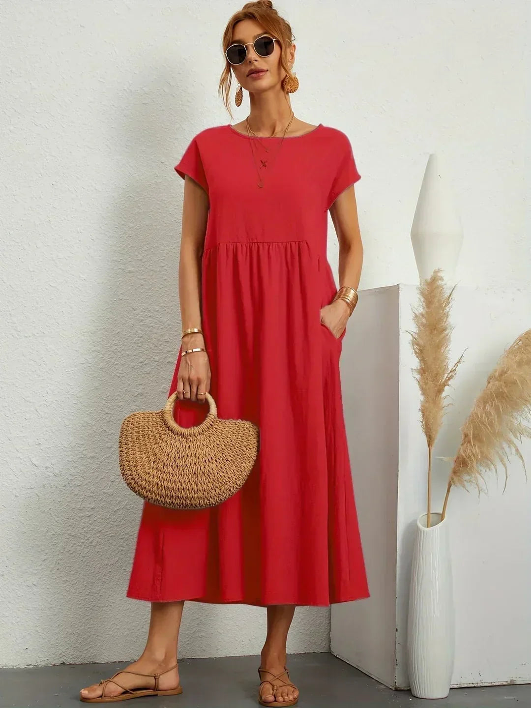 Keira – Leichtes Baumwollkleid Mit Taschen Für Eleganten Komfort