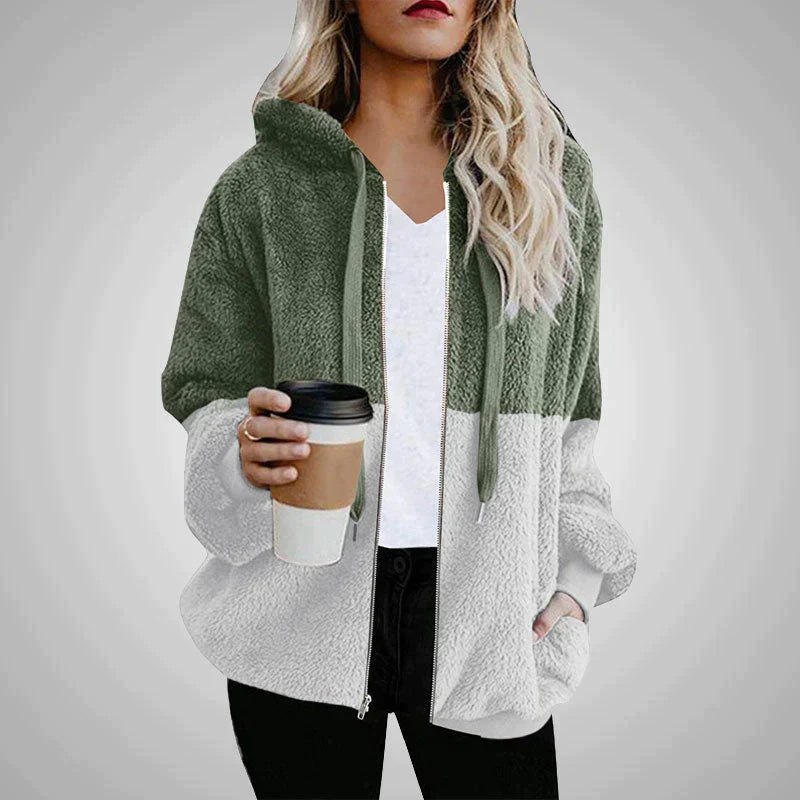 Sofia Venetti Teddy - Flauschige Fleece-Strickjacke mit Kapuze