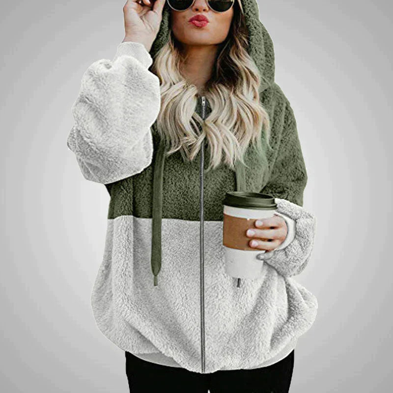 Sofia Venetti Teddy - Flauschige Fleece-Strickjacke mit Kapuze