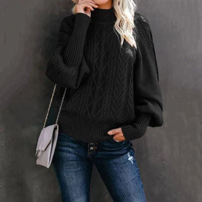 Sofia Venetti Basics - Gehäkelter Damenpullover mit hohem Kragen