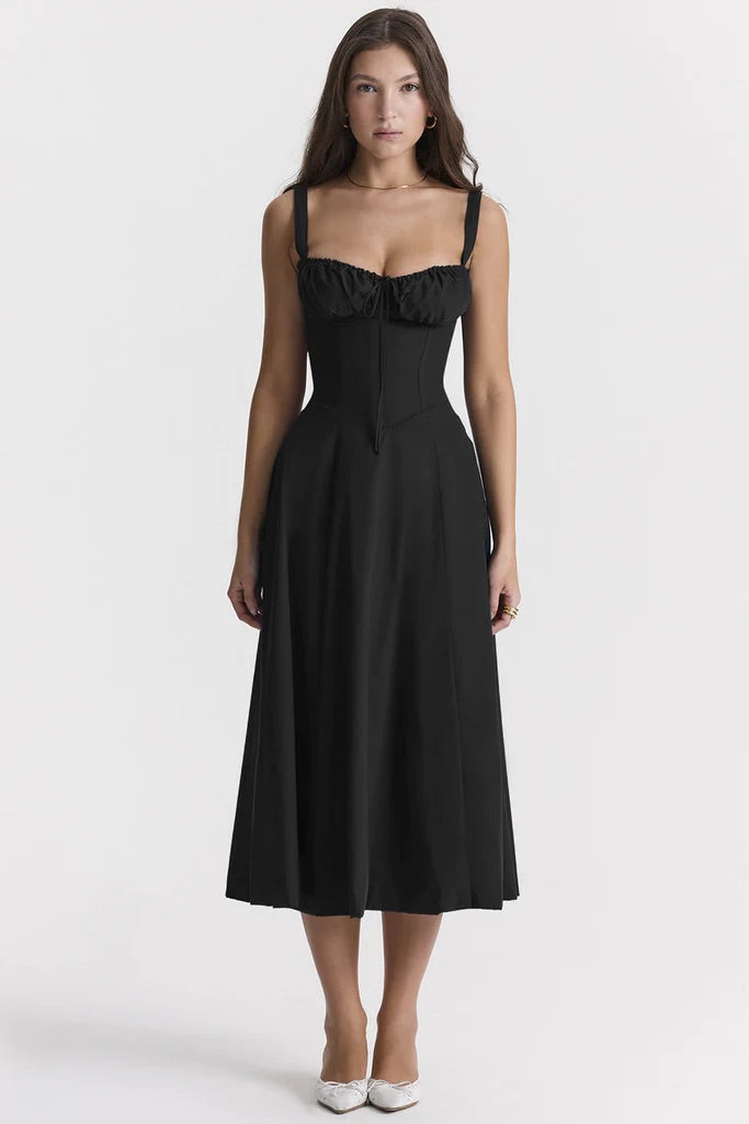 AVERY – Midi Bustier Kleid mit Corsage und Trägern
