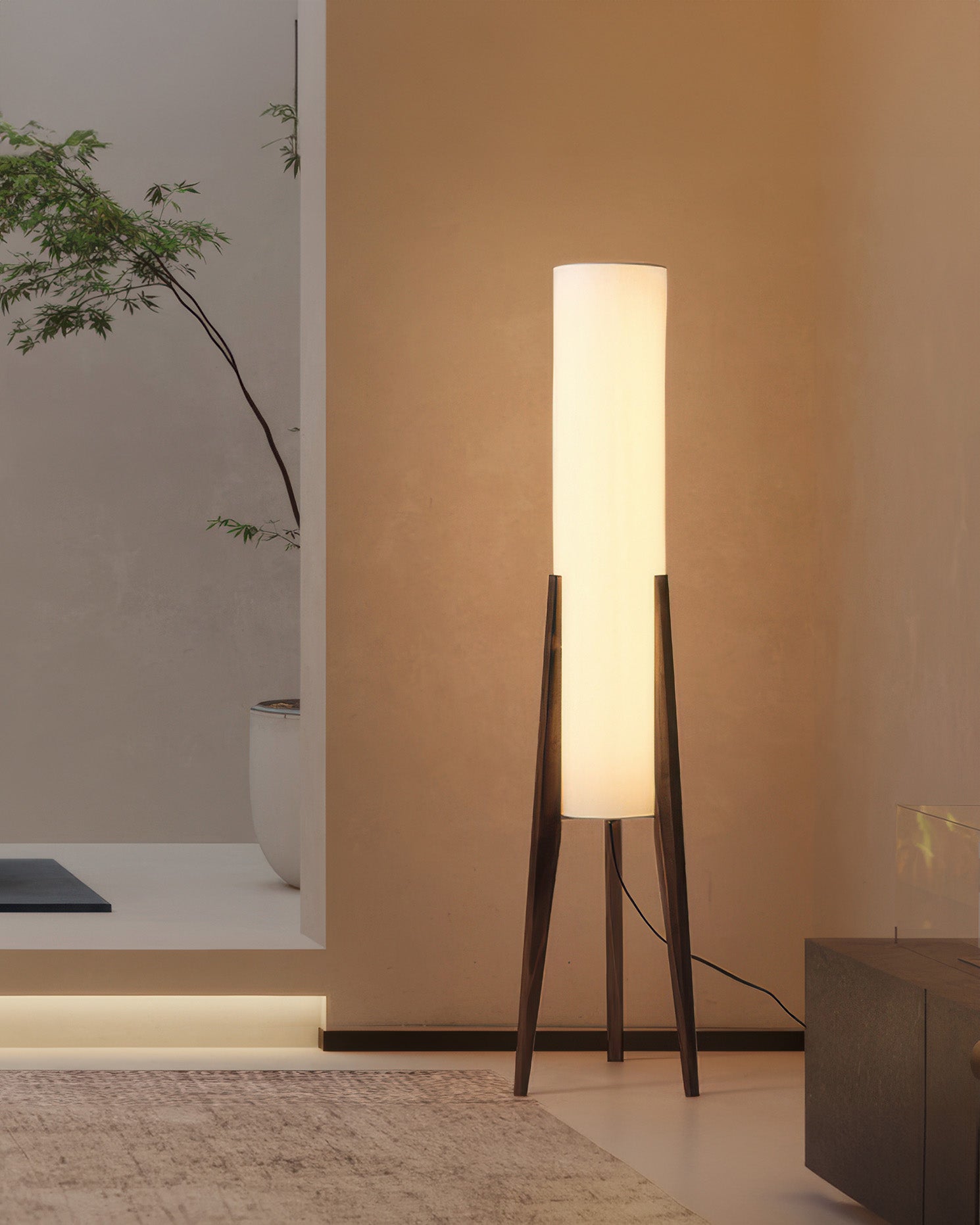 Wabi-Sabi LED Stehlampe aus Holz im Minimalistischen Design für Wohnzimmer – Energieeffiziente Stehleuchte mit Warmen Holztönen-5