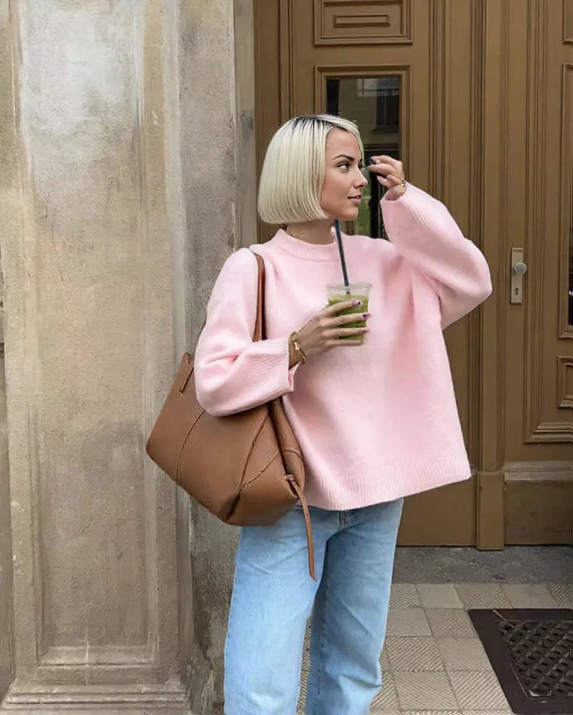 Übergroßer Frauen Pullover Entspannt Fit Runder Hals Weich Mischgewebe S-3XL-2