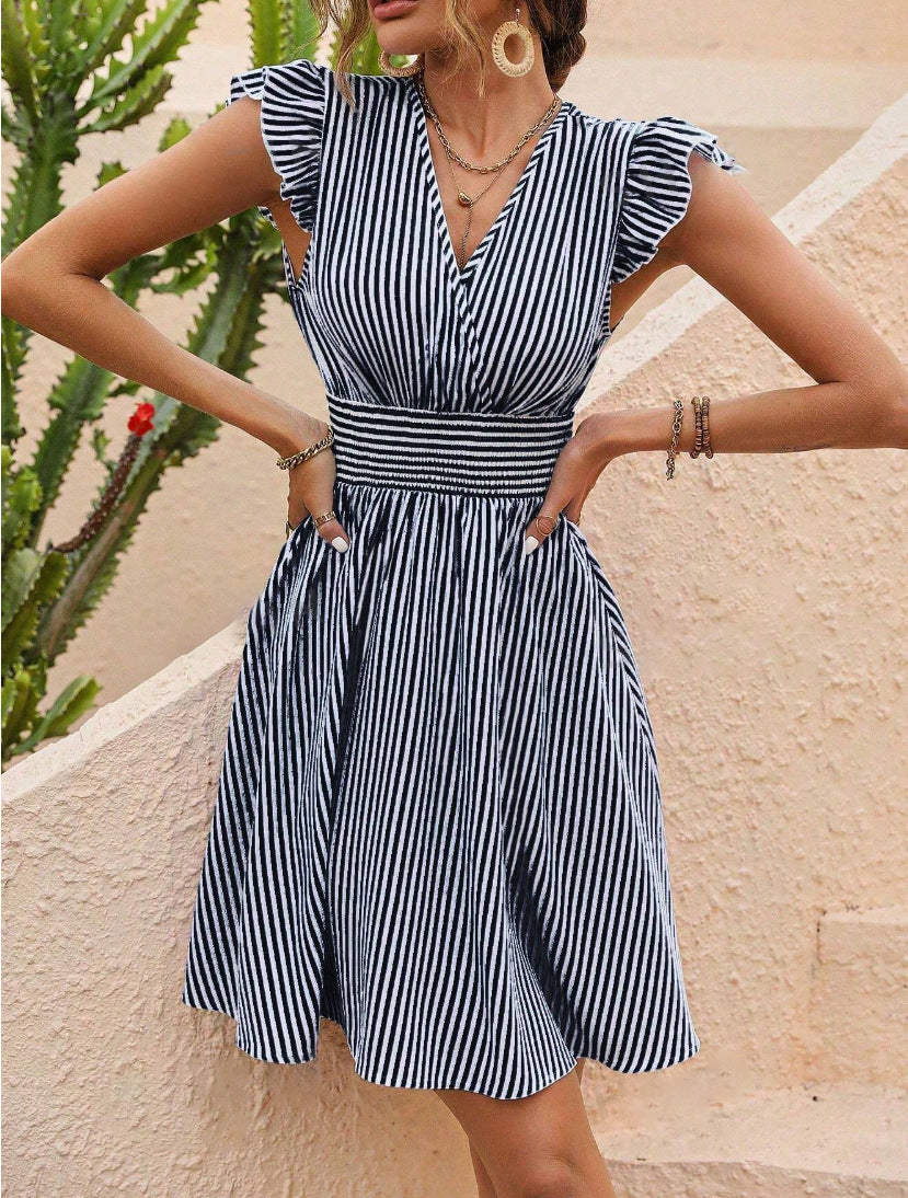 LANA – Gestreiftes Midi Sommerkleid aus Baumwolle