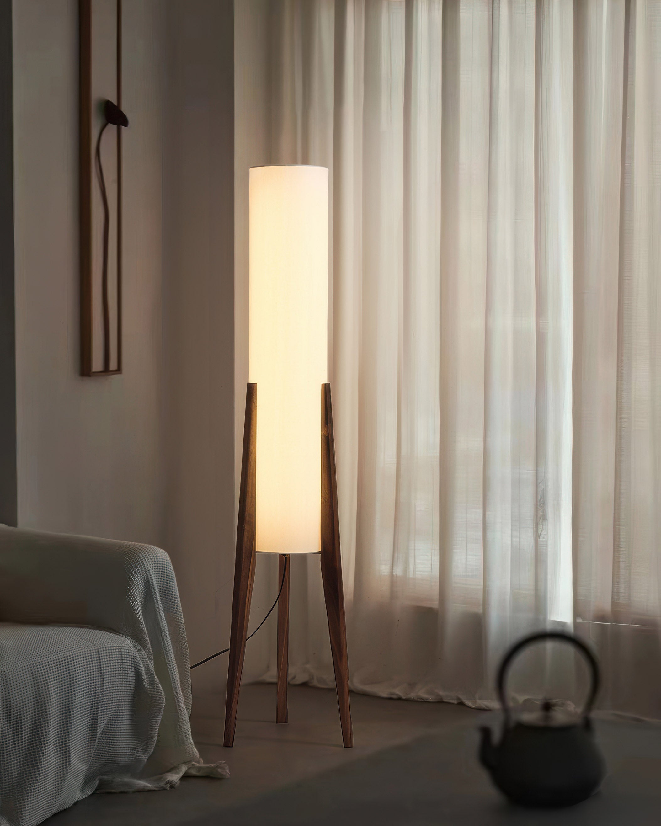 Wabi-Sabi LED Stehlampe aus Holz im Minimalistischen Design für Wohnzimmer – Energieeffiziente Stehleuchte mit Warmen Holztönen-6