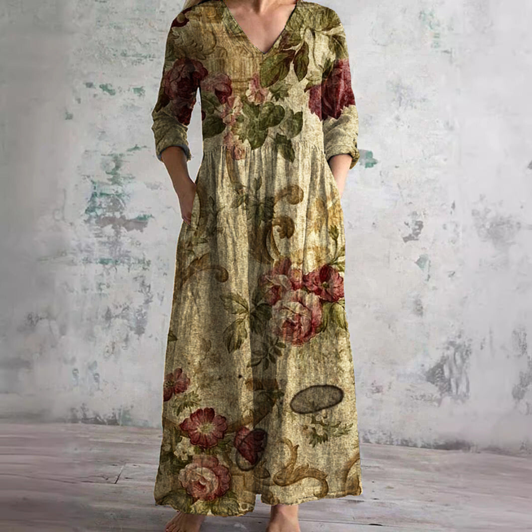 Variant image for Damen Maxikleid Floral V-Ausschnitt Knöchellang mit Dreiviertelärmeln für den Sommer-57