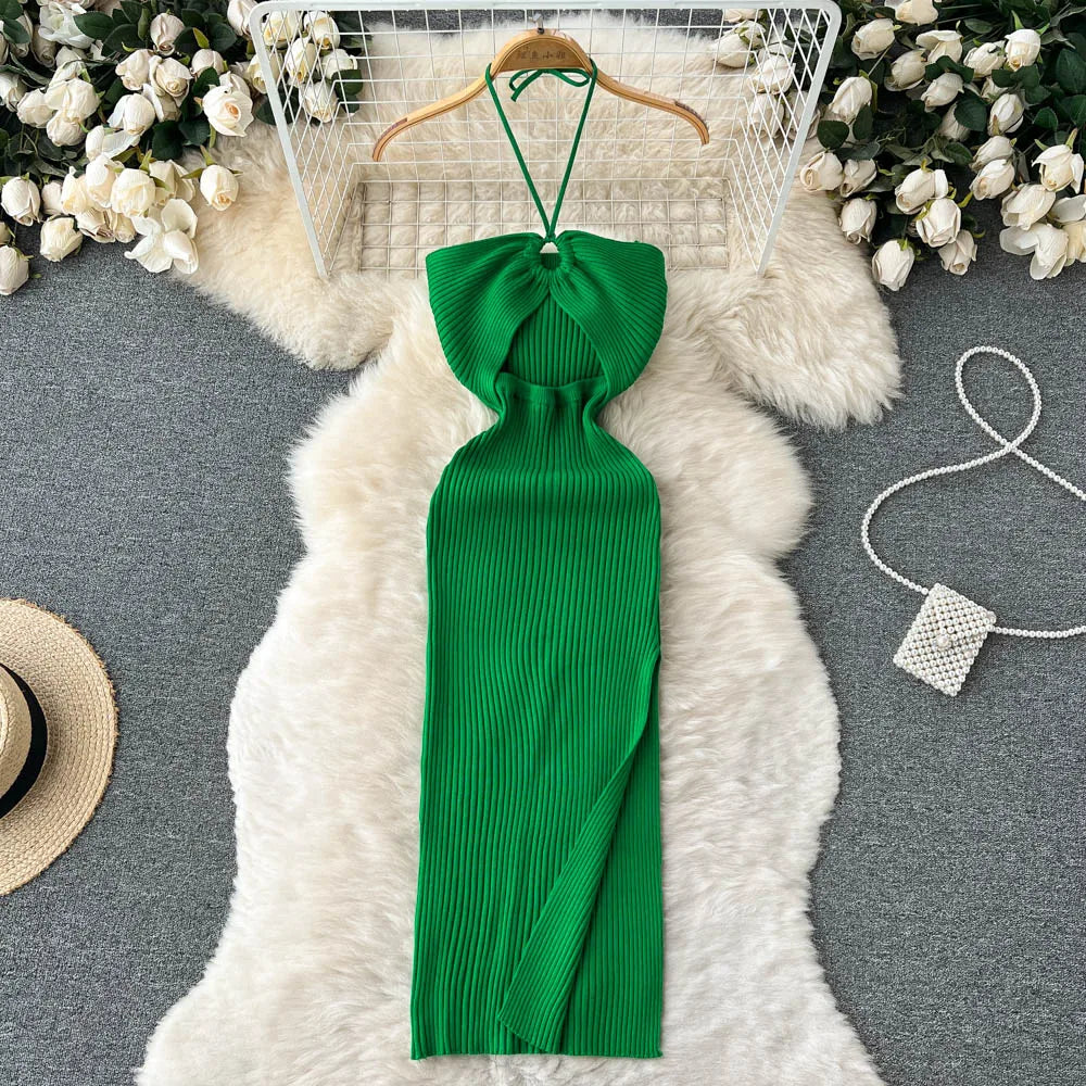 Variant image for Damen Strickkleid Lang Schwarz Mit Schlitz Figurbetont Einheitsgröße für Elegante Anlässe-8