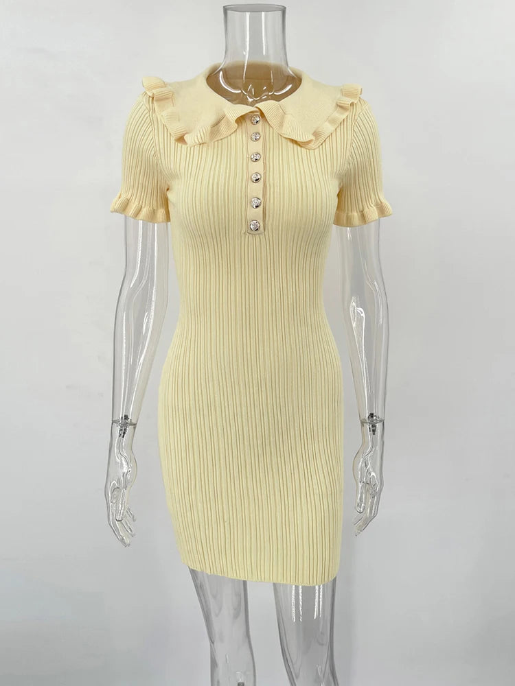 Variant image for Damen Sommerkleid Mini Gekräuselt Hohe Taille Kurzarm Baumwolle S M L-5