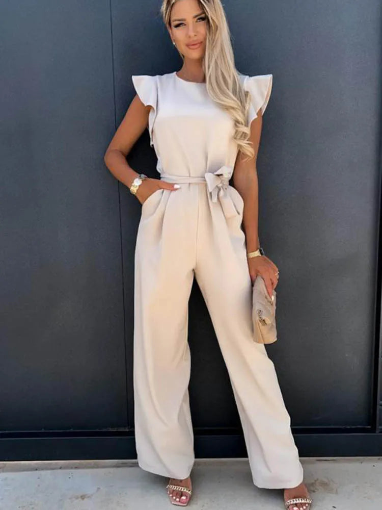 IVANA – Luxuriöser Jumpsuit mit Schleife und V-Ausschnitt