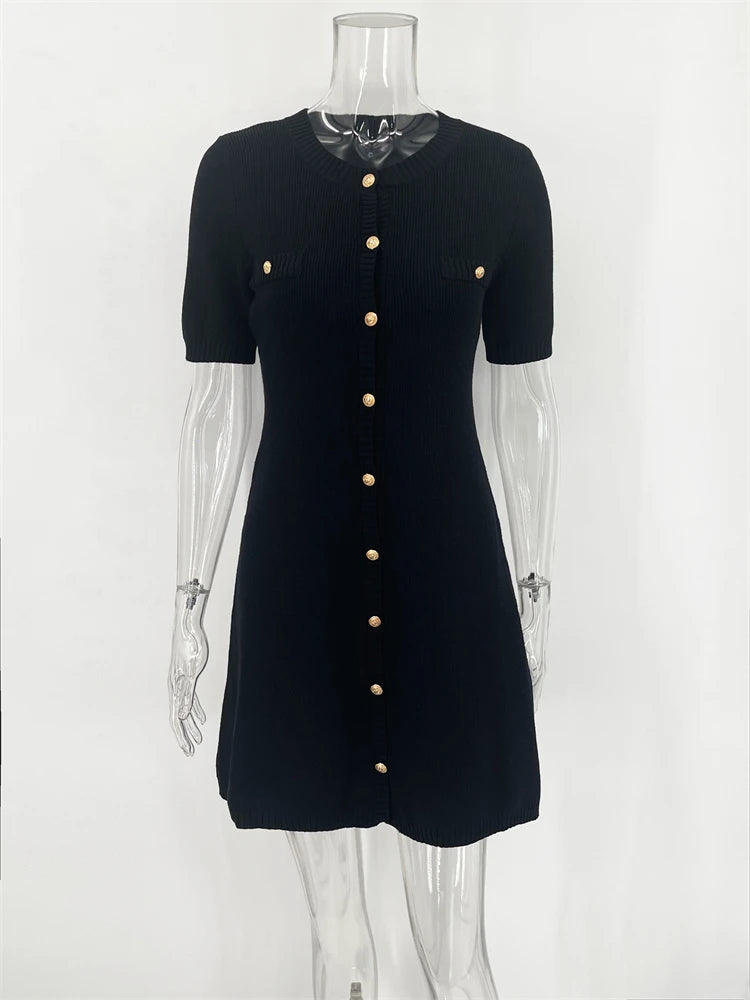 Damen Mini Strickkleid Kurzarm Hohe Taille Slim Fit Elegantes Kleid in Variablen Farben-4