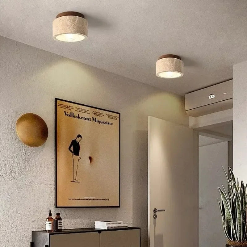 Elegante LED Deckenlampe aus Travertin für Treppenhaus - Warmweiß, 24W, Modernes Design, Einfache Installation-2