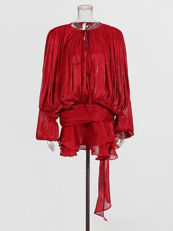 Variant image for Damen Mini Kleid Langarm Einfarbig mit Schnürung für Frühling und Herbst-5