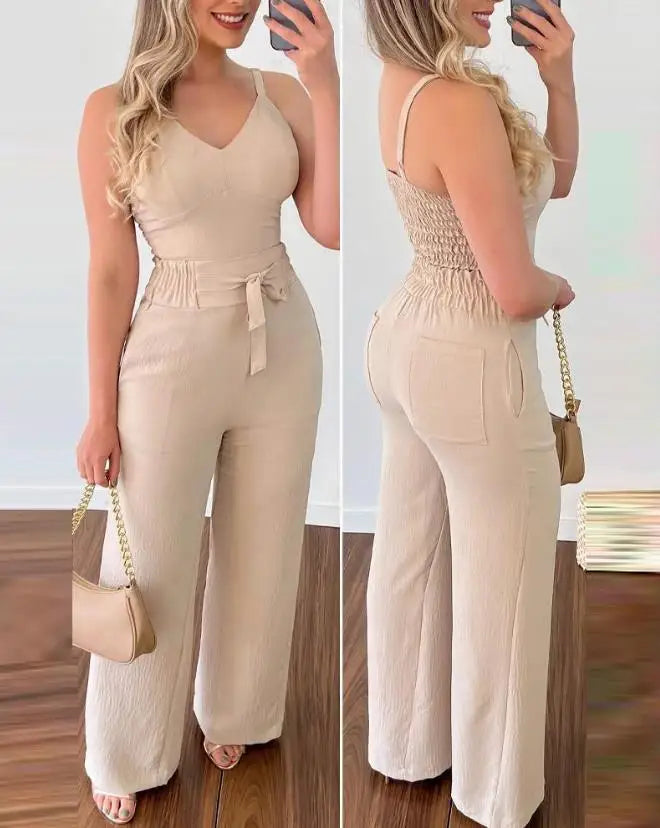 LIANA – Shirred Jumpsuit Set Mit Zwei Teilen