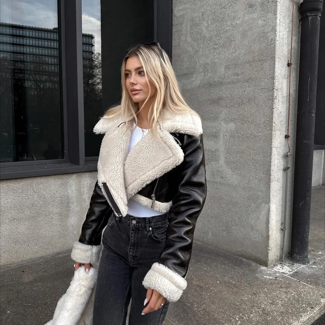 Kate - Lederjacke mit Teddy-Fleece-Innenfutter