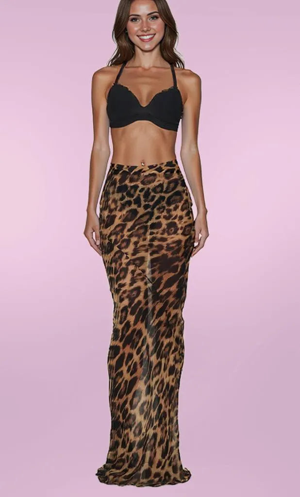 Damen Maxirock Leopardenprint Mid Taille Eleganter Sommerstil Weicher Stoff 110-112,5 cm-4