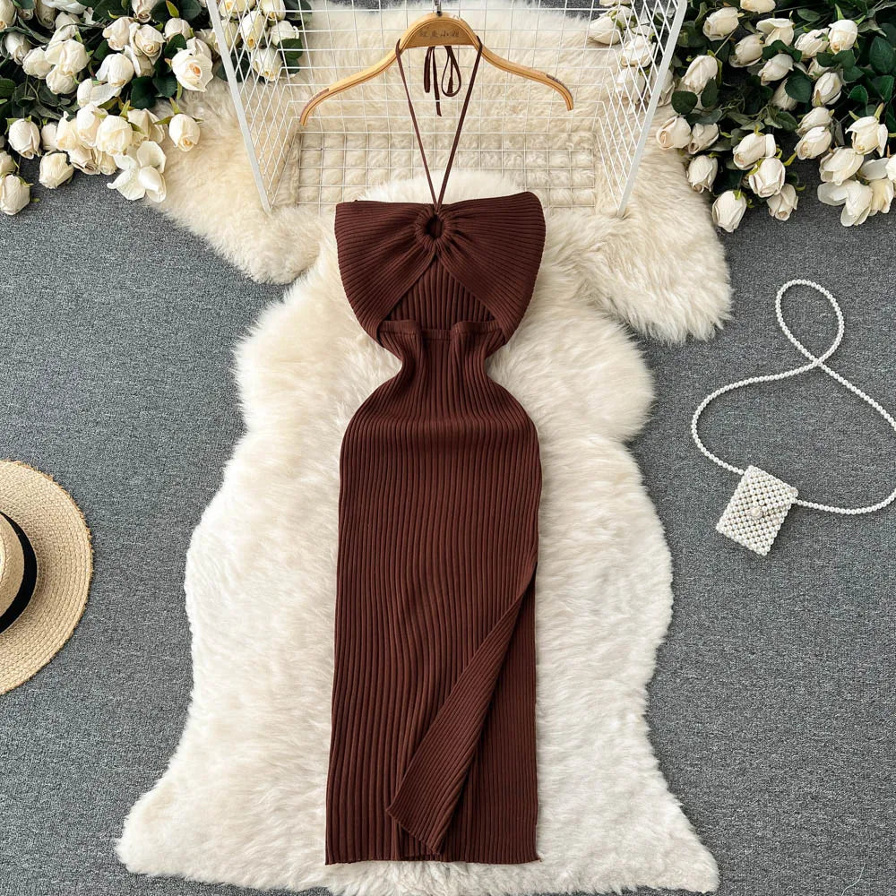 Variant image for Damen Strickkleid Lang Schwarz Mit Schlitz Figurbetont Einheitsgröße für Elegante Anlässe-7