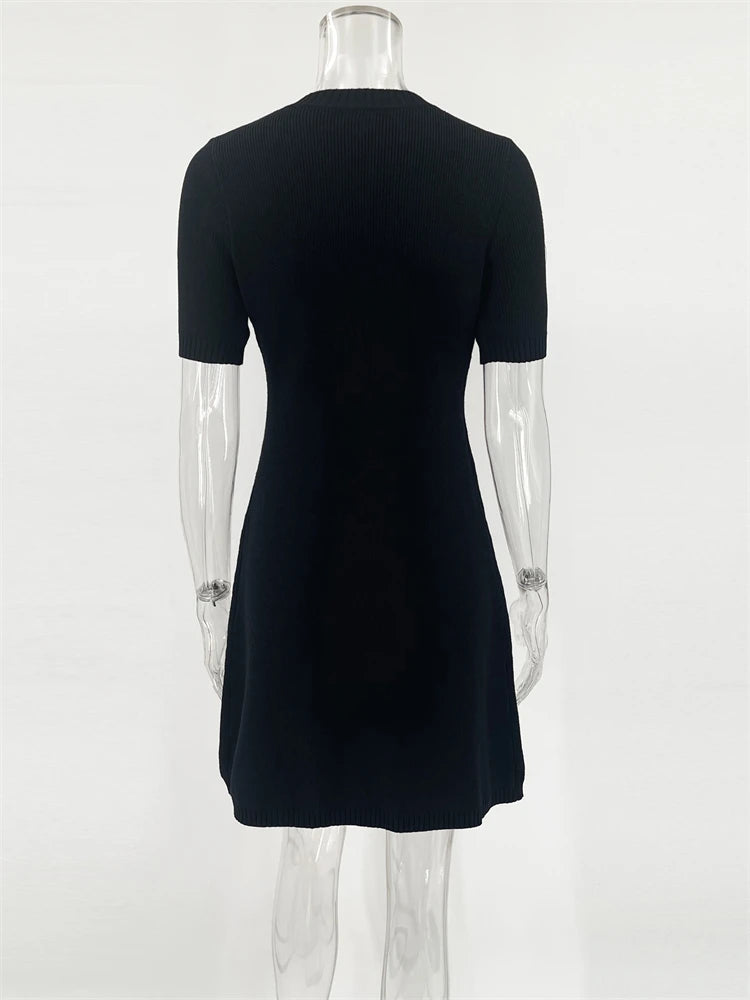 Damen Mini Strickkleid Kurzarm Hohe Taille Slim Fit Elegantes Kleid in Variablen Farben-5