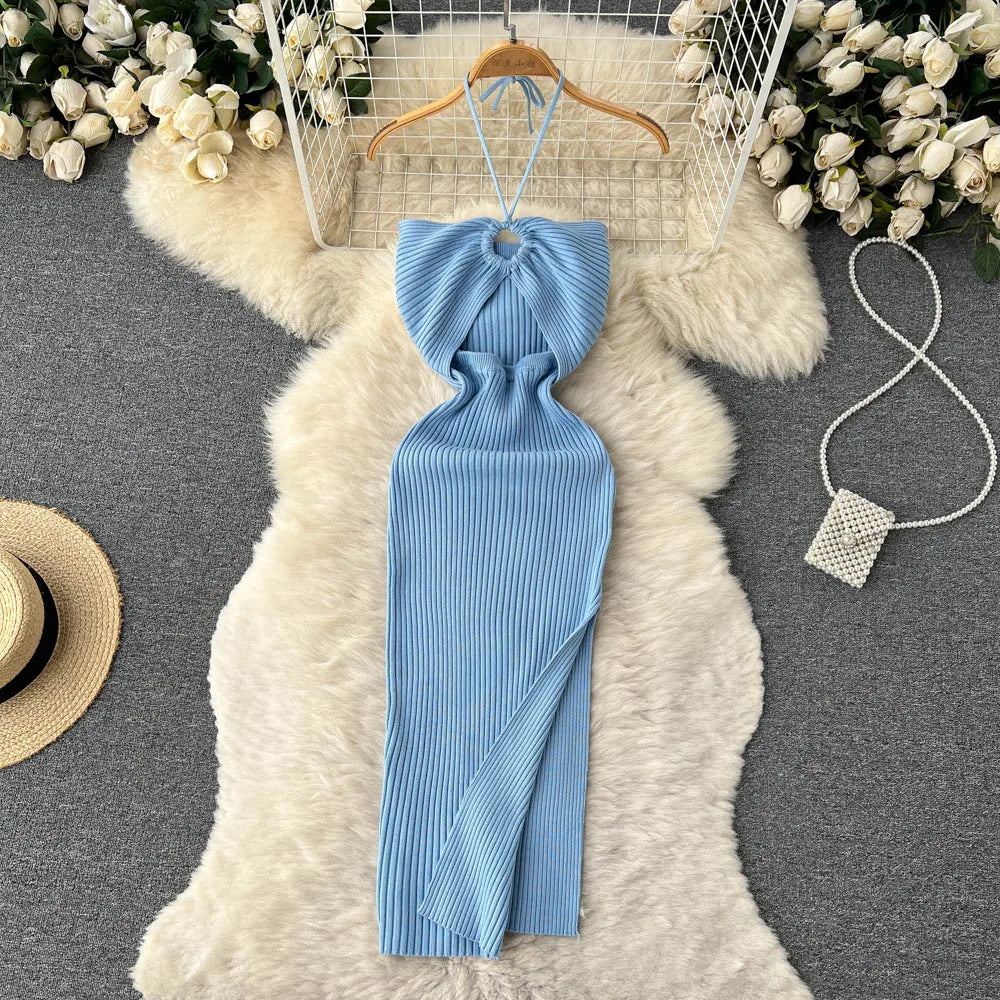 Variant image for Damen Strickkleid Lang Schwarz Mit Schlitz Figurbetont Einheitsgröße für Elegante Anlässe-10