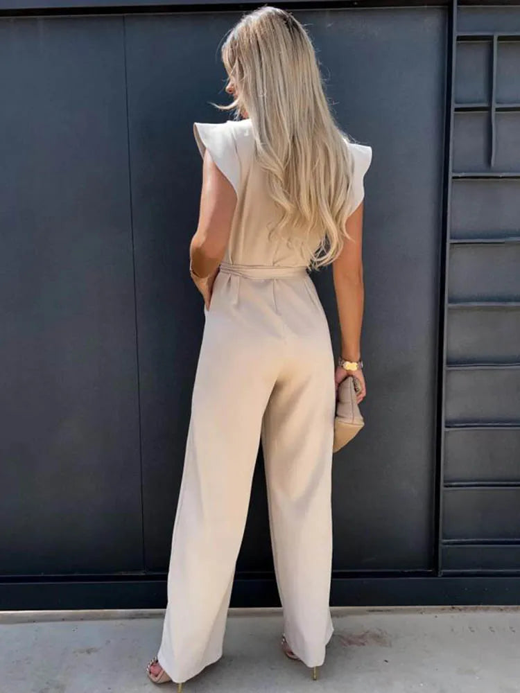 IVANA – Luxuriöser Jumpsuit mit Schleife und V-Ausschnitt