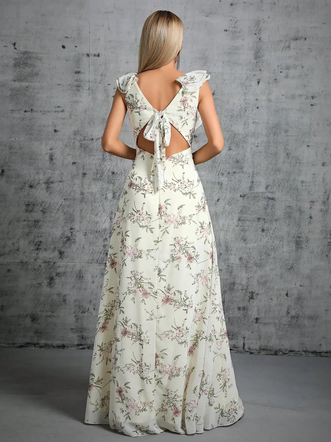 Damen Abendkleid Lang Gekräuselte Rotatorenmanschette Plissierter Rücken Elegantes Kleid für Hochzeiten und Bälle-2