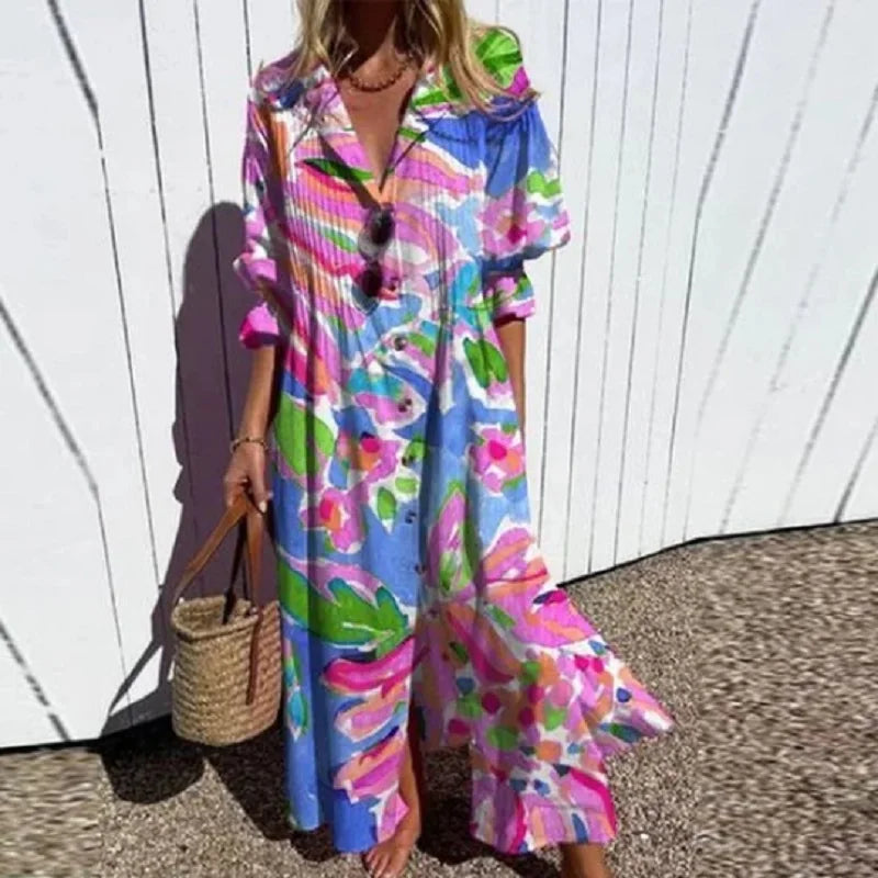 SERENITY – Boho Sommerkleid mit V-Ausschnitt und Ärmeln