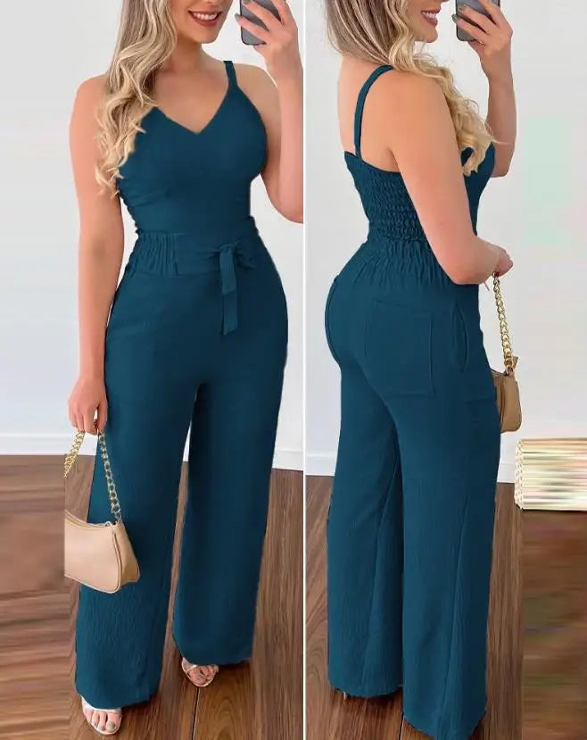 LIANA – Shirred Jumpsuit Set Mit Zwei Teilen