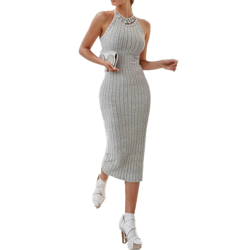 Damen Midi Kleid Halbhals Weste Slim Fit Sommerkleid Atmungsaktiv S-XL-2