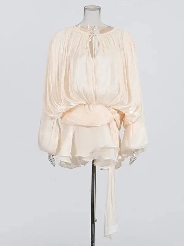 Variant image for Damen Mini Kleid Langarm Einfarbig mit Schnürung für Frühling und Herbst-3