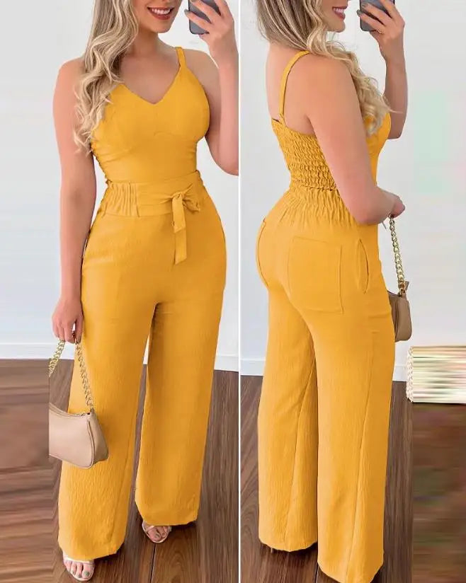 LIANA – Shirred Jumpsuit Set Mit Zwei Teilen