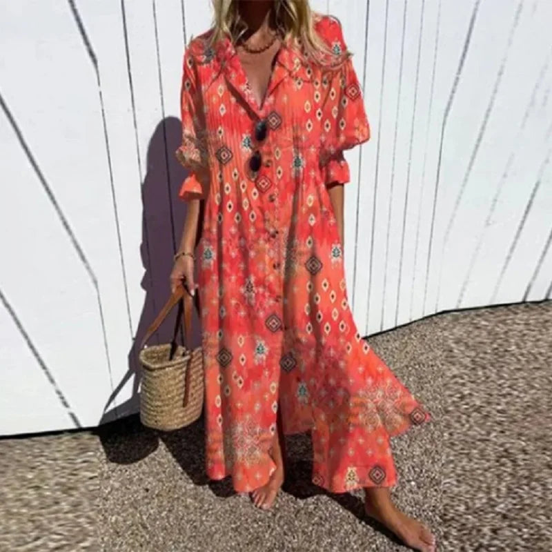 SERENITY – Boho Sommerkleid mit V-Ausschnitt und Ärmeln