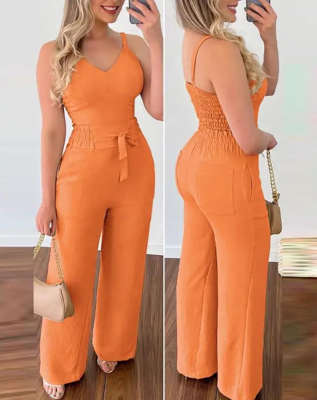LIANA – Shirred Jumpsuit Set Mit Zwei Teilen