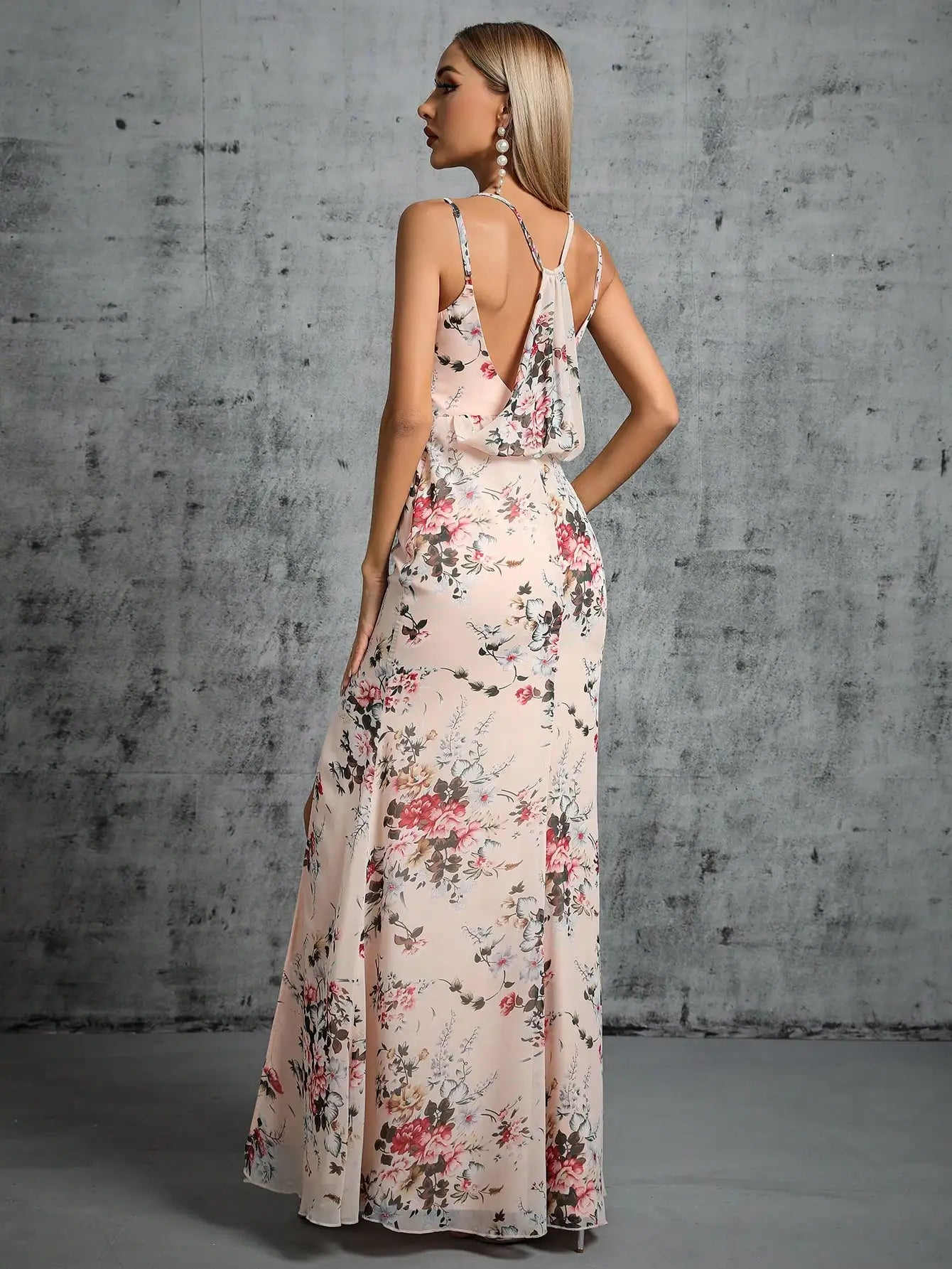Damen Abendkleid mit Schatzkragen und Schlitzdruck, Elegantes Ballkleid für Partys, Hochzeiten, Größe S-XL-3