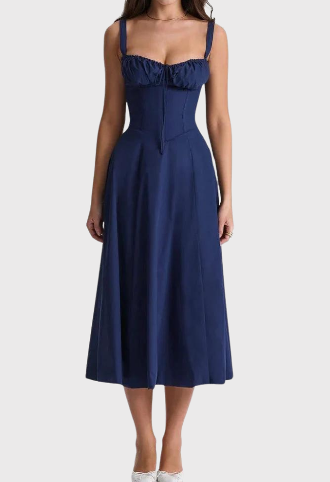 AVERY – Midi Bustier Kleid mit Corsage und Trägern