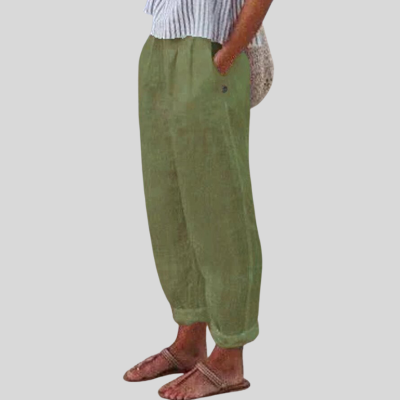 Herren Leinenhose Atmungsaktiv Faltensaum Beige Entspannt Sommer Casual-3