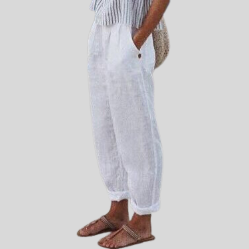 Herren Leinenhose Atmungsaktiv Faltensaum Beige Entspannt Sommer Casual-6