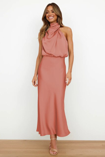 Damen Cocktailkleid Midilänge Satin Riemchen Stil Festlich Elegantes Kleid für Partys und besondere Anlässe-4