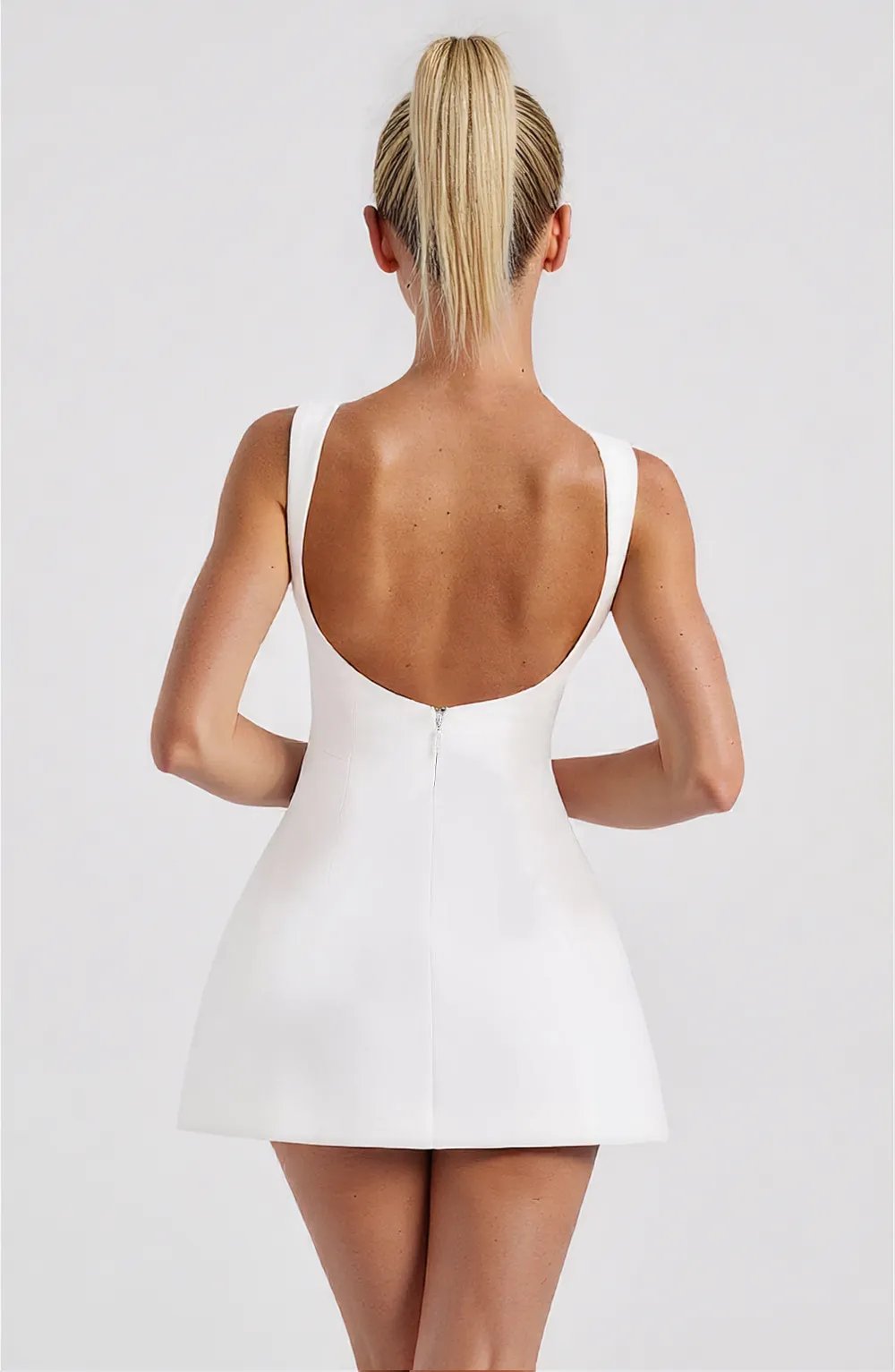 Damen Sommerkleid Rückenlos A-Linie Blasenrock aus Premium Kreppstoff Ärmelos für Gartenpartys und Sommerabende-3