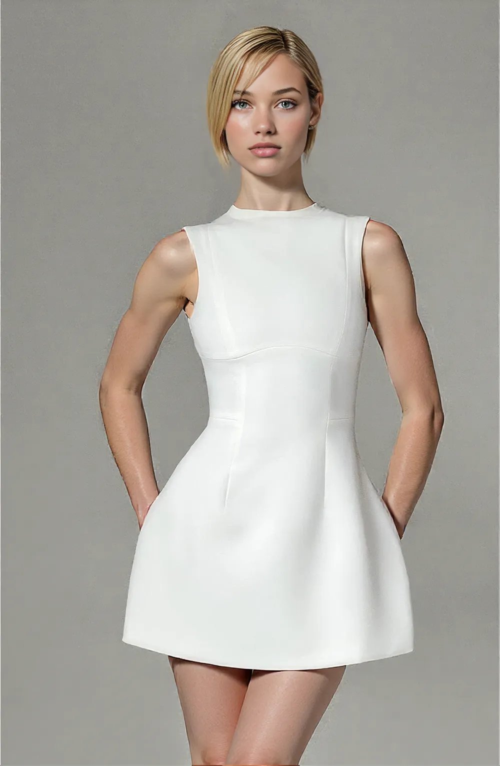 Damen Sommerkleid Rückenlos A-Linie Blasenrock aus Premium Kreppstoff Ärmelos für Gartenpartys und Sommerabende-4