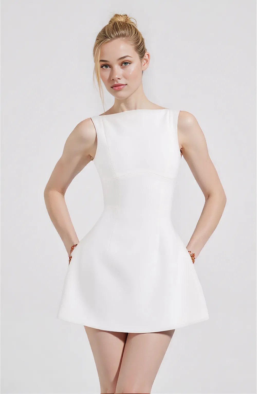 Damen Sommerkleid Rückenlos A-Linie Blasenrock aus Premium Kreppstoff Ärmelos für Gartenpartys und Sommerabende-5