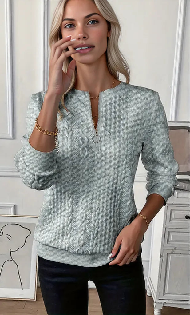 Variant image for Damen Pullover Baumwolle Regular Fit Mit Reißverschluss Modernes Design In S-2XL-6