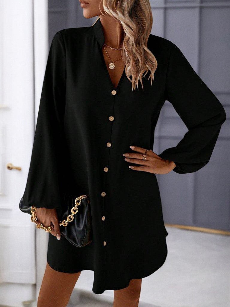 CHIC – Notched Langarm Mini Kleid mit Elegantem Design
