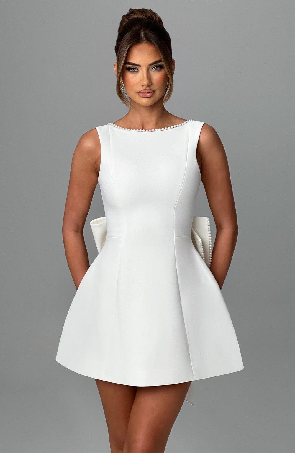 Damen Kleid Hochzeitsgast A-Linie Ärmellos Bogen-Rücken Festliches Mini-Kleid für Cocktailpartys-5
