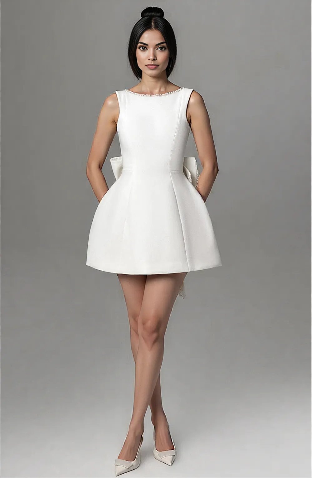 Damen Kleid Hochzeitsgast A-Linie Ärmellos Bogen-Rücken Festliches Mini-Kleid für Cocktailpartys-6