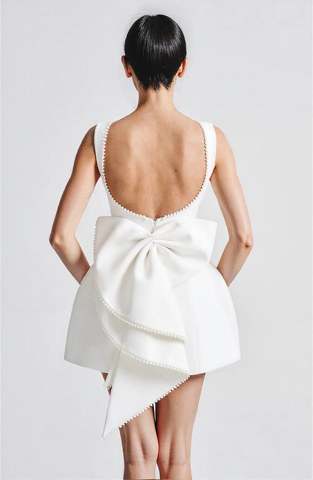 Damen Kleid Hochzeitsgast A-Linie Ärmellos Bogen-Rücken Festliches Mini-Kleid für Cocktailpartys-4