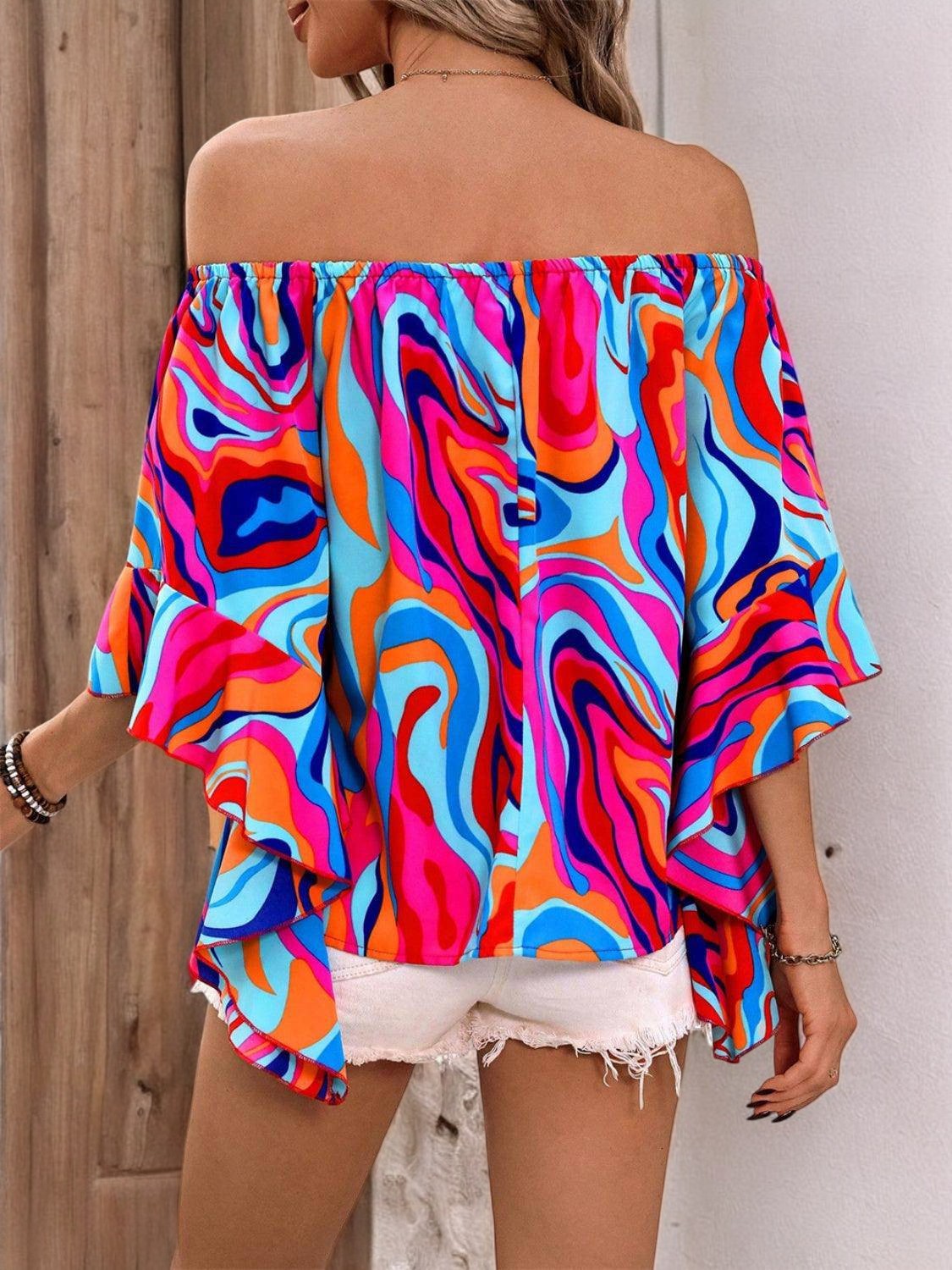 SUNNY ESCAPE – Bedruckte Off-Shoulder Bluse für Sommerlooks