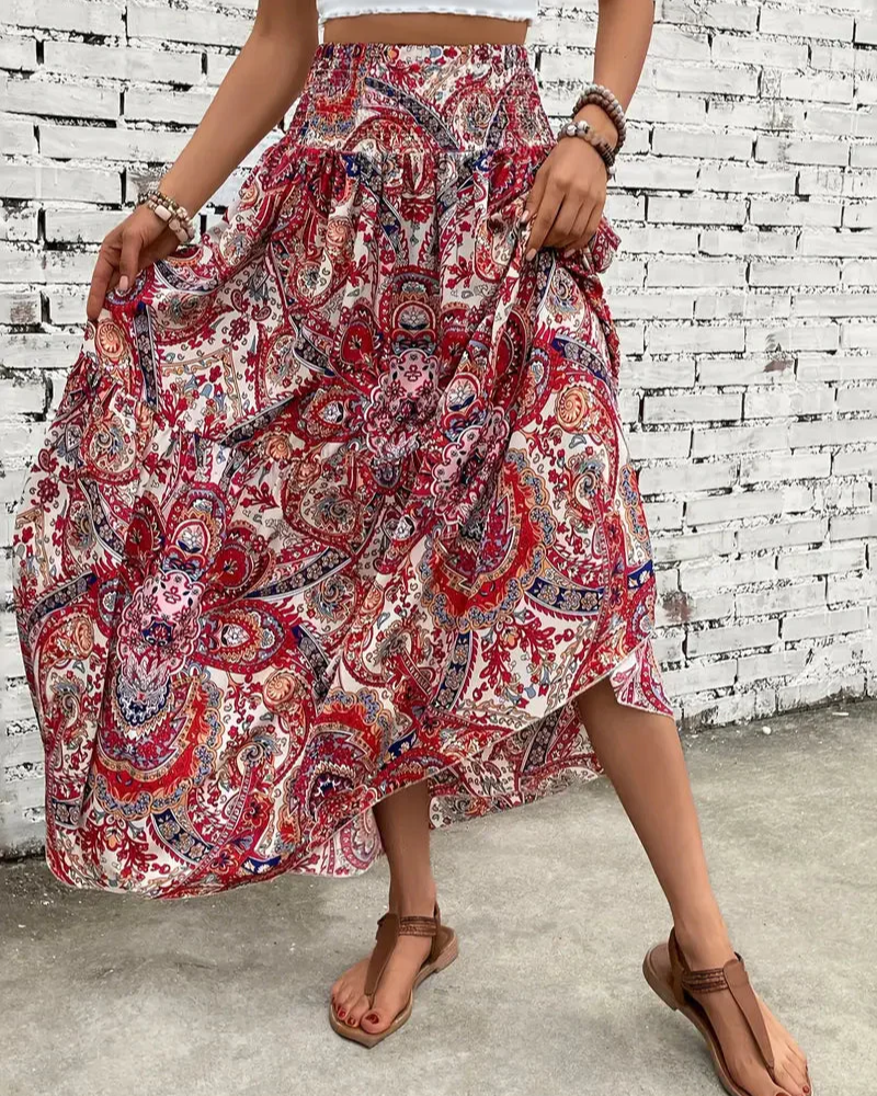 Variant image for Damen Maxirock Lang Boho Muster Leicht Luftig Elastischer Bund S-3XL-25